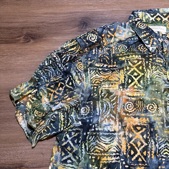 Territory Ahead Mens LARGE 100% Rayon Abstract Geometric Button Hawaiian Shirt - Picture 2 of 9